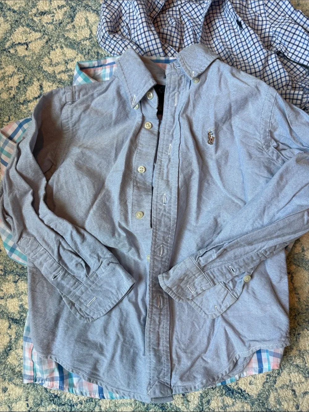Ralph Lauren Polo (3) & Nautica (1) Plaid Button-Up Shirts in Blue Aqua Pink 4T